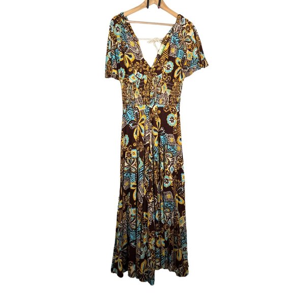 Anthropologie Le shack Paisley print maxi boho dress sz 10 - Picture 1 of 10